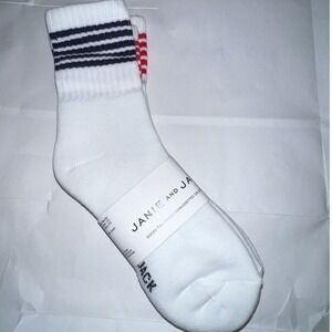 Janie and Jack Crew Socks Kids M White Navy Red Striped 2-Pack Ribbed Athletic